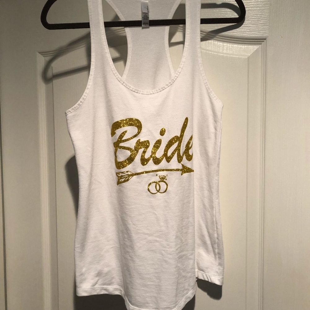 Blinged out white/gold Bride tank!